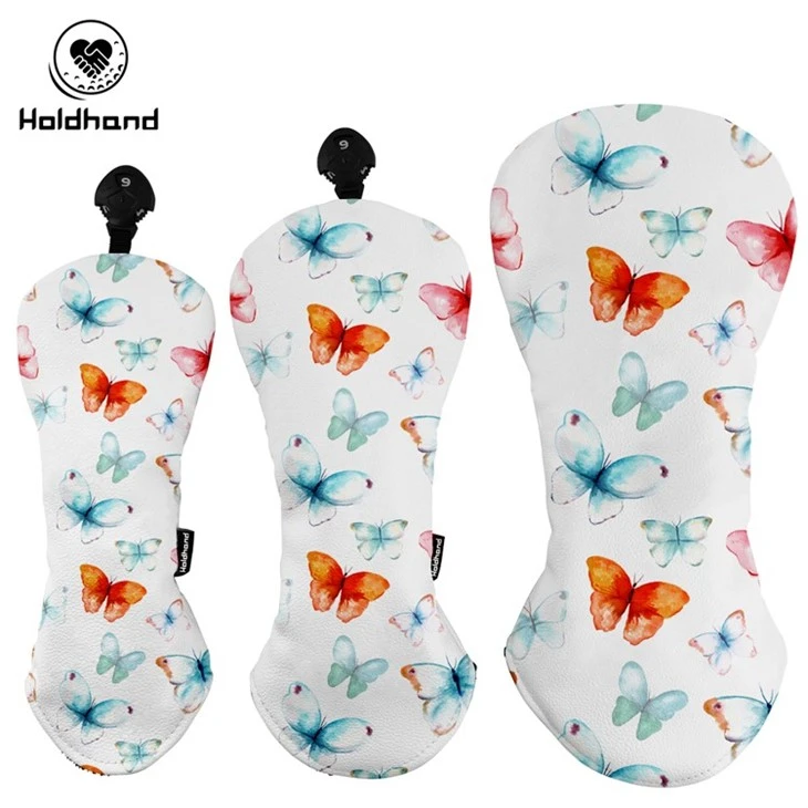 Pu Leather Golf Driver Club Head Covers With Flower Design factory