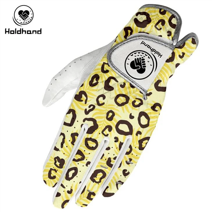 Argraffu Llewpard Melyn PU Golff Lledr Menig Customization Golff OEM